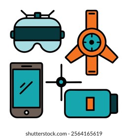 set of technology gadgets icons