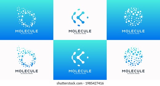 Set of technology globe logo with molecule concept. Abstract world tech logo design collection.