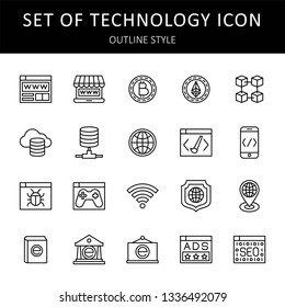 set of technology icon design with creative modern concept and black and white outline style logo shape for pictogram, website, web button design vector eps 10 - Vector 