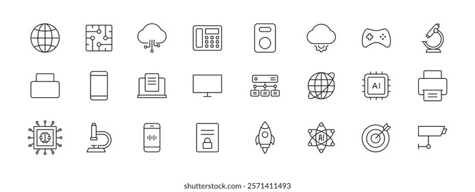 Set of technology icon. Outline technology vector. Line business symbol
