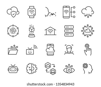 set of technology icon set, such as robot, digital, vr, ai, cyber