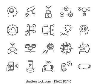 set of technology icon set, such as robot, digital, vr, ai, cyber