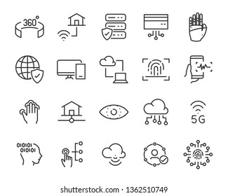 set of technology icon set, such as robot, digital, vr, ai, cyber
