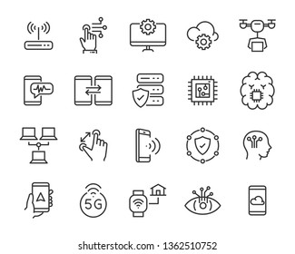 set of technology icon set, such as robot, digital, vr, ai, cyber