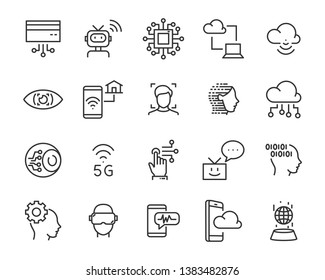 set of technology icon set, such as robot, digital, vr, ai, cyber