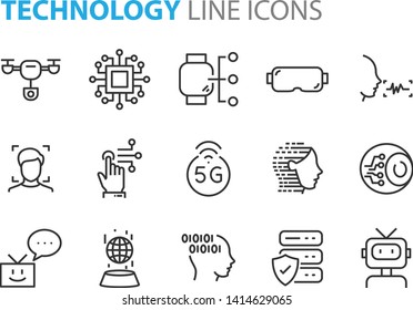 set of technology icon set, such as robot, digital, vr, ai, cyber