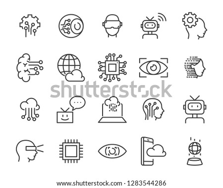 set of technology icon set, such as robot, digital, vr, ai, cyber