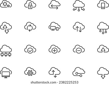 Set technology icon vector cloud computing connection. Big data global server. Line design network information symbol for computer or mobile phone.