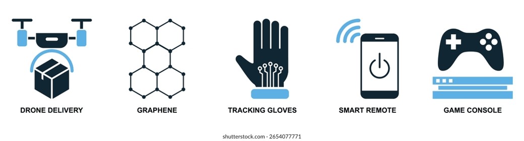 Setzen Sie Technologie-Ikone Vektor, die moderne Innovationen und digitale Fortschritte veranschaulichen. Perfekt für Websites, Präsentationen oder Apps, die vielfältige Symbole für verschiedene technische Konzepte wie KI, Networking benötigen