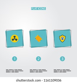 Set of technology icons flat style symbols with rug, protect house, radiation and other icons for your web mobile app logo design.