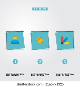 Set of technology icons flat style symbols with interior, rug, palette and other icons for your web mobile app logo design.