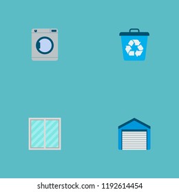 Set of technology icons flat style symbols with garage, washing machine, recycle and other icons for your web mobile app logo design.