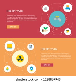 Set of technology icons flat style symbols with location, radiation, washing machine and other icons for your web mobile app logo design.