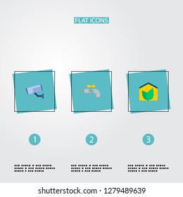 Set of technology icons flat style symbols with plumbing, eco house, video control and other icons for your web mobile app logo design.