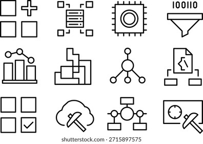 Set of technology icons isolated on a transparent background