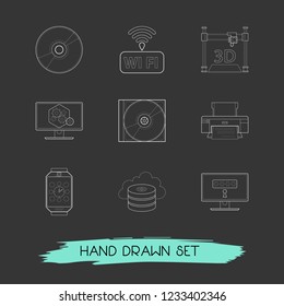 Set of technology icons line style symbols with wifi, dvd, printer and other icons for your web mobile app logo design.