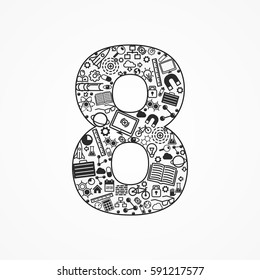 A set technology icons shaped as eight number. Vector illustration