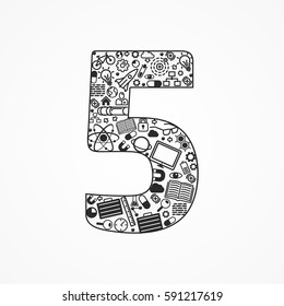 A set technology icons shaped as five number. Vector illustration
