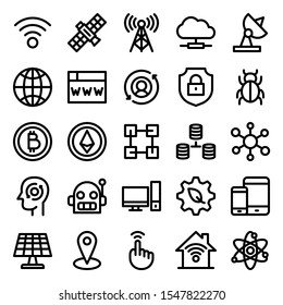 set of technology icons with simple outline style, vector eps 10 