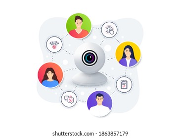 Set of Technology icons, such as 5g wifi, Checklist, Click hand symbols. Web camera remote streaming. Online video conference banner. 5g internet line icons. Vector
