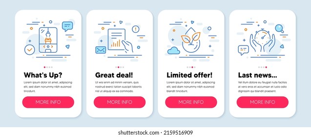 Set of Technology icons, such as Document, Crane claw machine, Organic product symbols. Mobile app mockup banners. Timer line icons. File with diagram, Attraction park, Leaf. Vector