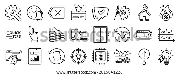 Set\
of Technology icons, such as Loyalty card, Cogwheel dividers,\
Education icons. Electricity bulb, Face id, Bus tour signs. Remove,\
Lift, Time management. Idea, Money loss, Home.\
Vector