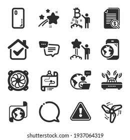 Set of Technology icons, such as Text message, Bitcoin project, Financial documents symbols. Vector