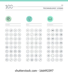 Set of technology icons for web and mobile. Icons for internet, media and technology.    