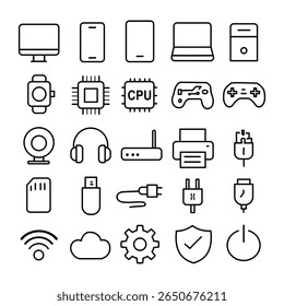Set of technology icons, white isolate background