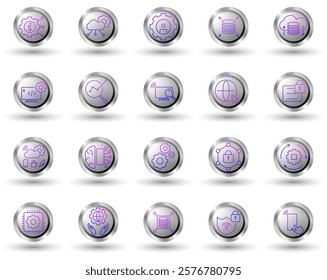 Set of technology information gradient line icons, with button background and white background, to visually enhance your reports, presentations, websites and apps.