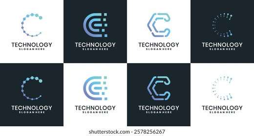 Set of technology letter C logo design 