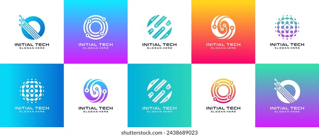 Set of Technology letter O logo design. Creative and modern logo design