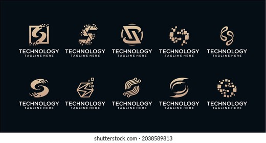 Set of technology letter S dot logo design. initial S for symbol tech, internet, system, Artificial Intelligence and computer. inspiration logo design modern.