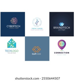 Conjunto de diseño de logotipo de punto de letra de tecnología y tarjeta de visita. símbolo inicial S para tecnología, Internet, sistema, Inteligencia Artificial e inspiración informática. diseño de logotipo moderno