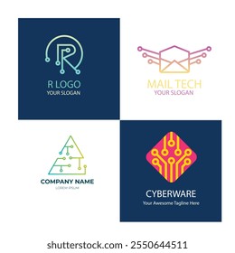 Set of technology letter S dot logo design and business card. initial S for symbol tech, internet, system, Artificial Intelligence and computer. inspiration logo design modern