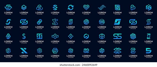 Set of technology letter S logo design. initial for symbol tech, internet, and computer