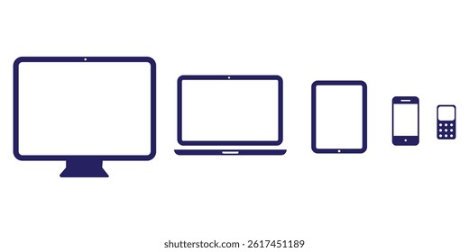 Set technology line devices icon: computer, laptop, tablet, smartphone, watch icons. EPS 10