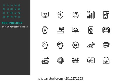 set of technology line icon, ai, robot, vr, ar