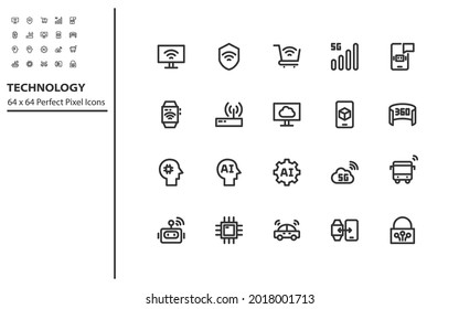 conjunto de iconos de línea de tecnología, ai, robot, vr, ar
