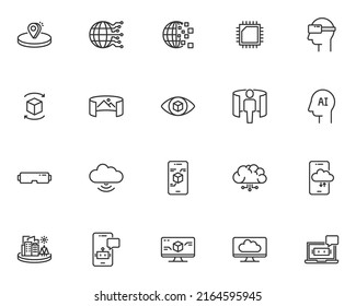 set of technology line icons, ar, vr, metaverse