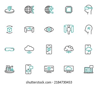 set of technology line icons, ar, vr, metaverse