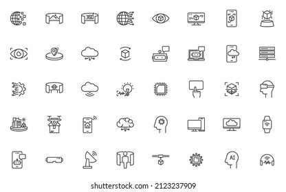 set of technology line icons, vr, ar, ai, iot