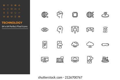 conjunto de iconos de línea de tecnología, vr, ar, ai, iot