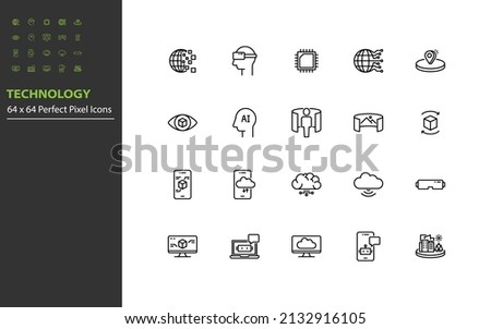 set of technology line icons, vr, ar, ai, iot