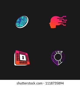 Set of technology logo design emblem template. Modern system information vector illustration on black background