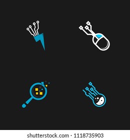 Set of technology logo design emblem template. Modern system information vector illustration on black background