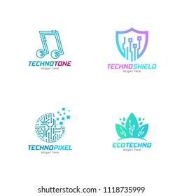 Set of technology logo design emblem template. Modern system information vector illustration on white background