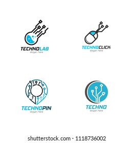 Set of technology logo design emblem template. Modern system information vector illustration on white background