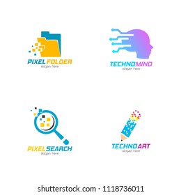 Set of technology logo design emblem template. Modern system information vector illustration on white background