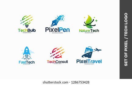 Set of technology logo designs template,  Pixel Tech logo symbol icon